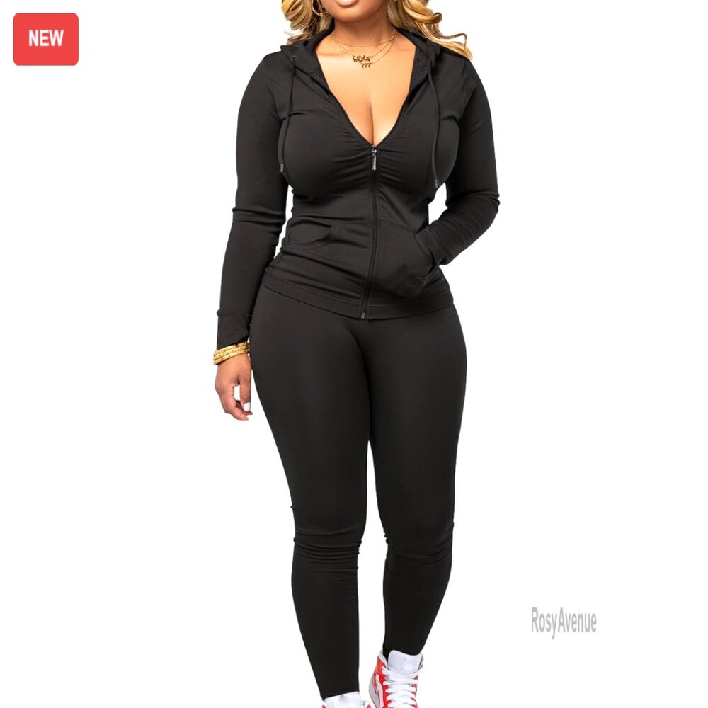 Large Polyester Blend Jogger Set With Zipper Hood… - image 1